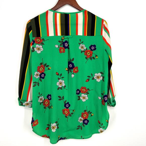 Fig & Flower Womens Size Small Green Floral Stripe Blouse Shirt Top Boho Summer - Picture 8 of 9